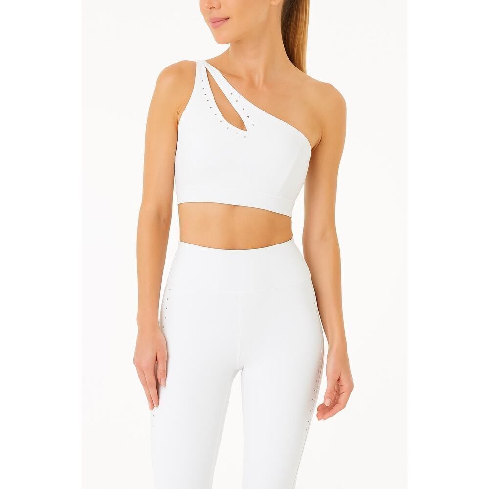 GIGI C Jacqui Sports Bra Women's Medium White One Shoulder Cutout Asymmetrical